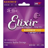 Струни для акустичної гітари 6 шт Elixir 11102 Nanoweb 80/20 Bronze Acoustic Medium 13/56 Струни для акустичної гітари 6 шт Elixir 11102 Nanoweb 80/20 Bronze Acoustic Medium 13/56