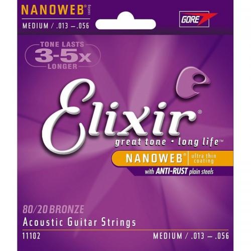 Струни для акустичної гітари 6 шт Elixir 11102 Nanoweb 80/20 Bronze Acoustic Medium 13/56 Струни для акустичної гітари 6 шт Elixir 11102 Nanoweb 80/20 Bronze Acoustic Medium 13/56