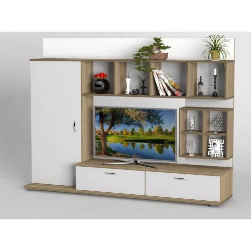 Стінка в вітальню Тиса Мебель Вітальня-225 Сонома Білий 1620x450x2130 мм Стінка в вітальню Тиса Мебель Вітальня-225 Сонома Білий 1620x450x2130 мм