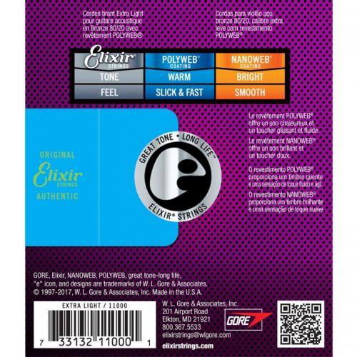 Струни для акустичної гітари Elixir 11000 Polyweb 80/20 Bronze Acoustic Extra Light 10/47 Струни для акустичної гітари Elixir 11000 Polyweb 80/20 Bronze Acoustic Extra Light 10/47