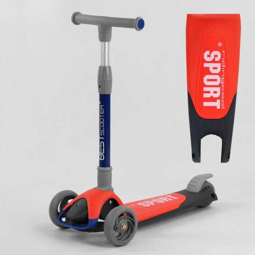 Самокат триколісний Best Scooter складане алюмінієве кермо, 3 колеса PU зі світлом Black/Red (102031)