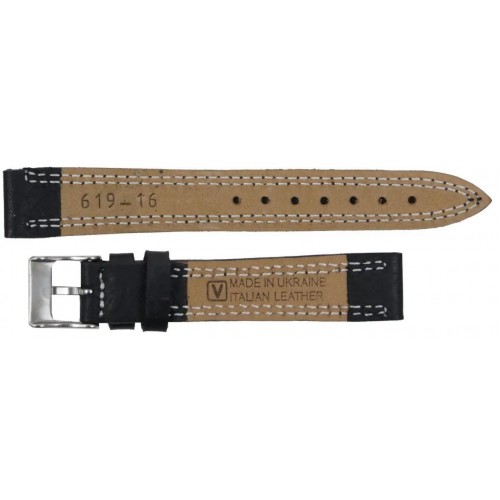 Ремінець для годинника зі шкіри Mykhail Ikhtyar 16 мм Чорний (S619-16S black) Ремінець для годинника зі шкіри Mykhail Ikhtyar 16 мм Чорний (S619-16S black)