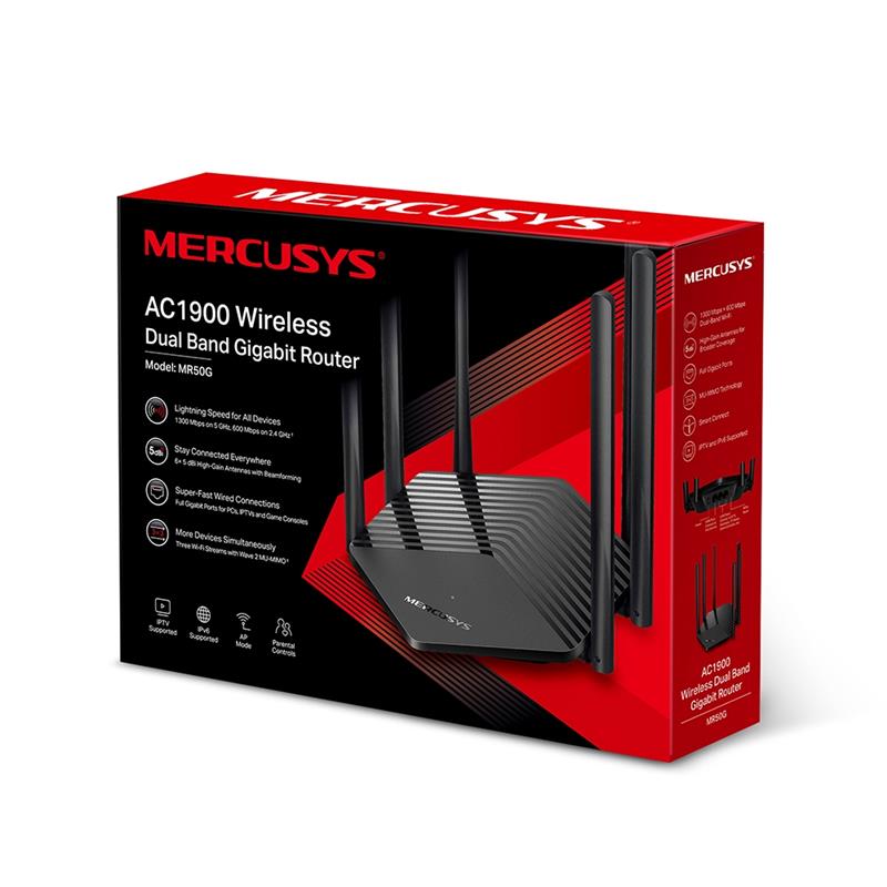Бездротовий маршрутизатор Mercusys MR50G (AC1900, 1хGE WAN, 2хGE LAN, MU-MIMO, 6 антен)