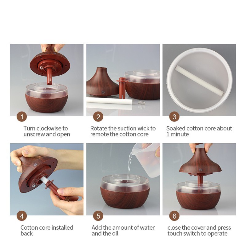 Зволожувач повітря Humidifier 300 мл з різнобарвним підсвічуванням 7 кольорів USB нічник дифузер з функцією аромо-лампи Темне дерево