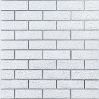 Самоклеюча 3D панель цегла біла смужка срібло 700х770х3мм (100-3) Sticker Wall SW-00000752