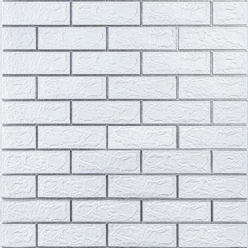 Самоклеюча 3D панель цегла біла смужка срібло 700х770х3мм (100-3) Sticker Wall SW-00000752 Самоклеюча 3D панель цегла біла смужка срібло 700х770х3мм (100-3) Sticker Wall SW-00000752