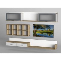 Стінка в вітальню Тиса Мебель Вітальня-207 Сонома Білий 1200x316x2260 мм