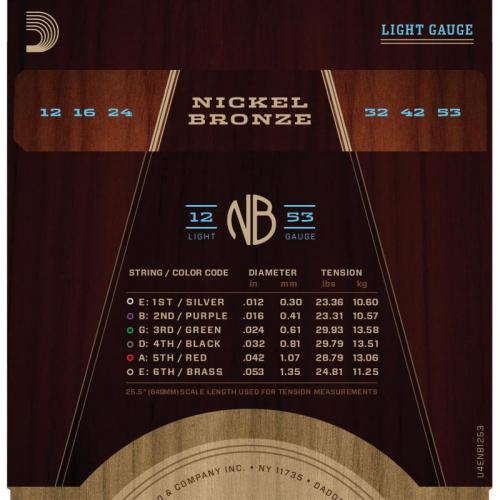 Струни для акустичної гітари 6 шт D'Addario NB1253 Nickel Bronze Light Acoustic Guitar Strings 12/53 Струни для акустичної гітари 6 шт D'Addario NB1253 Nickel Bronze Light Acoustic Guitar Strings 12/53