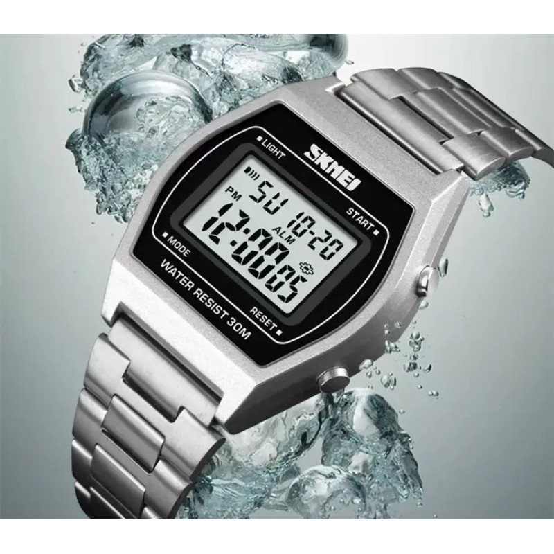 Наручний електронний ретро-годинник Skmei 1328 Сріблястий