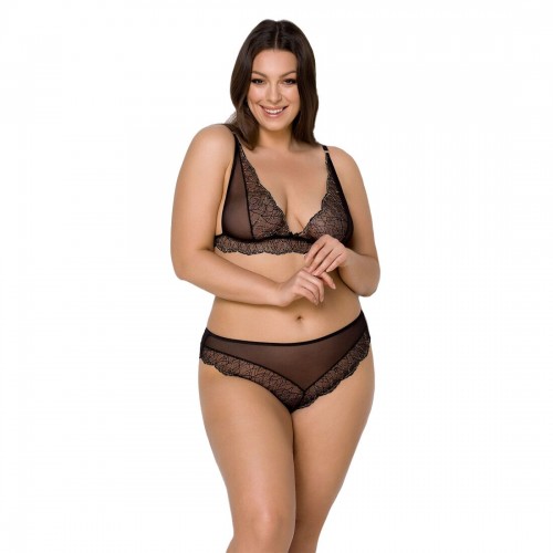 Комплект білизни Passion Amberly Set 4XL/5XL black, ліф, трусики бразиліана, люрексова нитка в інтернет супермаркеті PbayMarket!