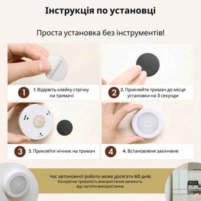 Нічник із датчиком руху Inspire night GZ-6 3PCS AA Battery 0.6W Білий