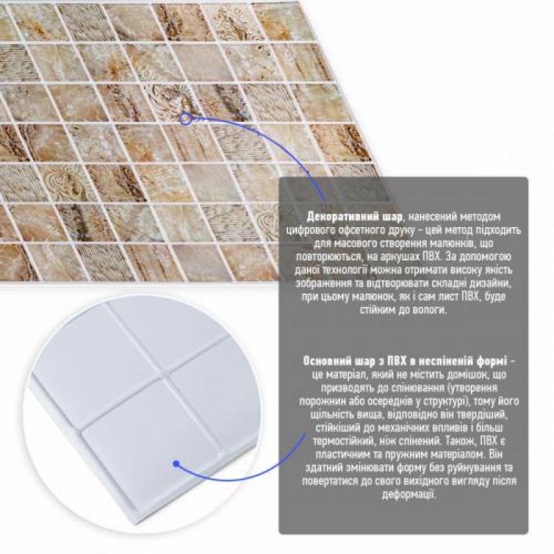 Декоративна ПВХ панель Sticker Wall 960x480x4 мм Бежевий (D) SW-00002481