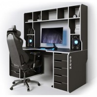 Геймерський ергономічний стіл ZEUS Viking-3S, 160х85(80) см, чорний|білий Геймерський ергономічний стіл ZEUS Viking-3S, 160х85(80) см, чорний|білий