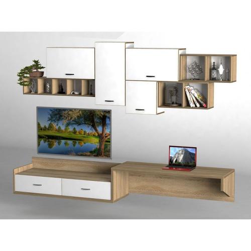 Стінка в вітальню Тиса Мебель Вітальня-216 Сонома Білий 1200x520x2870 мм Стінка в вітальню Тиса Мебель Вітальня-216 Сонома Білий 1200x520x2870 мм