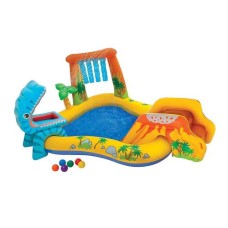 Надувний ігровий центр Intex 57444 «Динозаври», 249 х 191 х 109 см, з гіркою для спуску, фонтаном та кульками 6 шт.