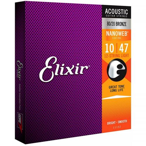 Струни для акустичної гітари Elixir 11152 Nanoweb 80/20 Bronze Acoustic 12 Strings Light 10/47 Струни для акустичної гітари Elixir 11152 Nanoweb 80/20 Bronze Acoustic 12 Strings Light 10/47