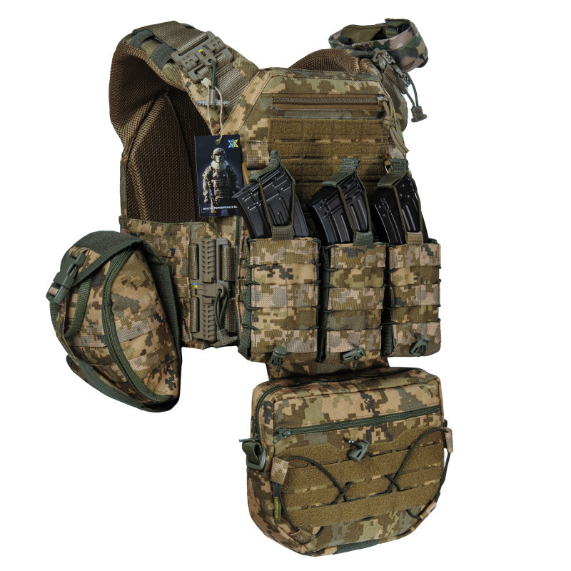 Плитоноска тактична зі швидким скиданням з підсумками No Brand Warmor Gen.3 Pro Max One Size Піксель (2396567746)