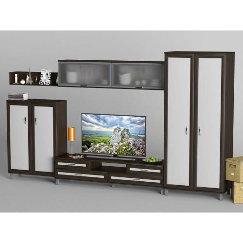 Стінка в вітальню Тиса Мебель Вітальня-2 Венге Білий 2050x520x3600 мм Стінка в вітальню Тиса Мебель Вітальня-2 Венге Білий 2050x520x3600 мм