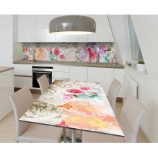 Наклейка 3Д вінілова на стіл Zatarga «Півоноподібні троянди» 600х1200 мм для будинків, квартир, столів, кав'ярень, кафе