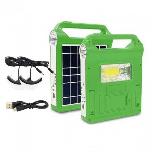 Портативна зарядна станція на сонячній батареї Solar Power з ліхтарем та лампами Power Bank 3000 mAh Green