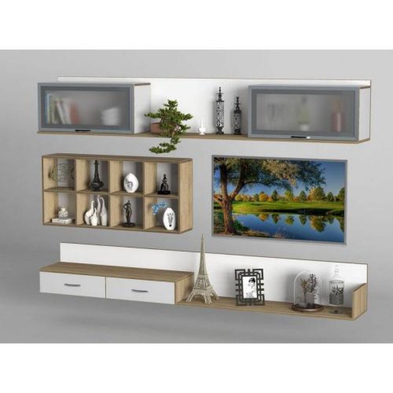 Стінка в вітальню Тиса Мебель Вітальня-207 Сонома Білий 1200x316x2260 мм