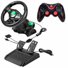 Ігрове гоночне кермо з педалями та коробкою передач Fun Game Vibro Driver Wheel 23 см для PC/PS3/PS2 3в1 Чорний та Бездротовий геймпад