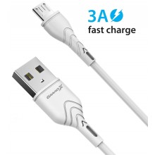 Кабель Grand-X USB-microUSB, Cu, 3A, 1м, Fast Сharge, White (PM-03W)