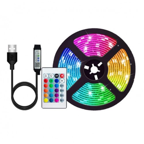 Світлодіодна стрічка RIAS 5050 LED RGB в бухті 5м різнобарвна 5V USB Bluetooth (4_00561)