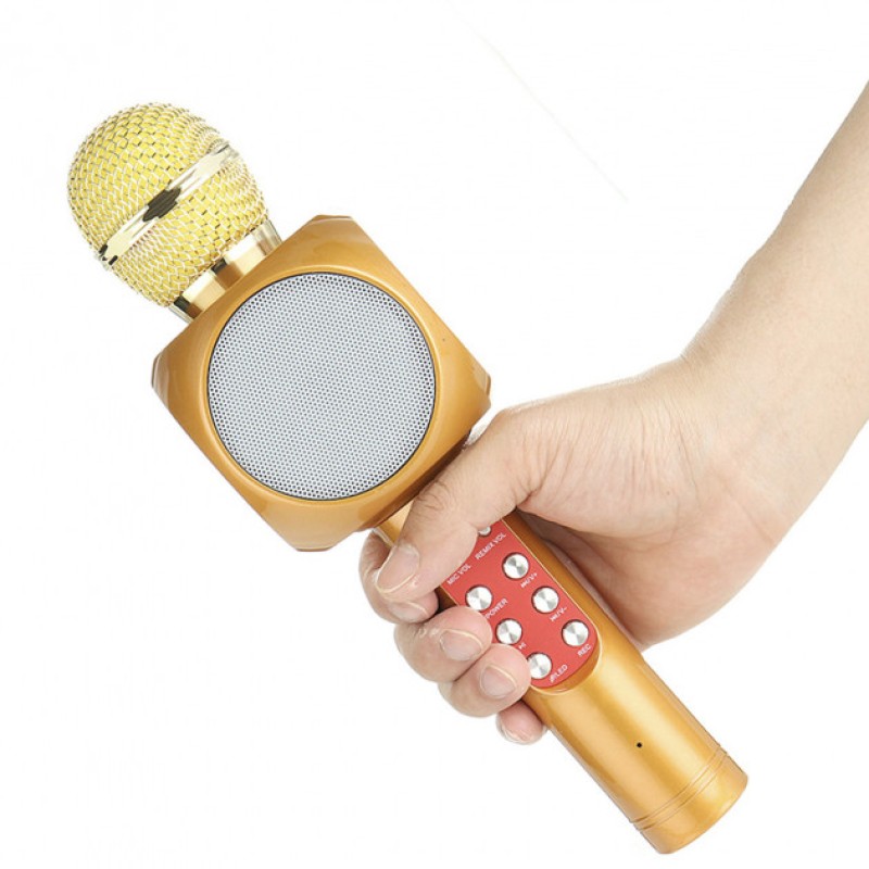Бездротовий портативний мікрофон Micgeek WS-1816 для караоке з підсвічуванням Bluetooth Gold (3269-9590)