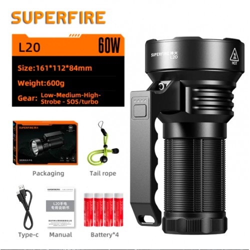 Ліхтар ручний SuperFire L20 5000 Lumen IP31 Чорний (2508077795) Ліхтар ручний SuperFire L20 5000 Lumen IP31 Чорний (2508077795)