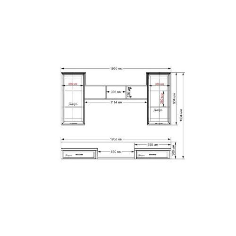 Стінка в вітальню Тиса Мебель Вітальня-215 Сонома Білий 1200x316x1950 мм