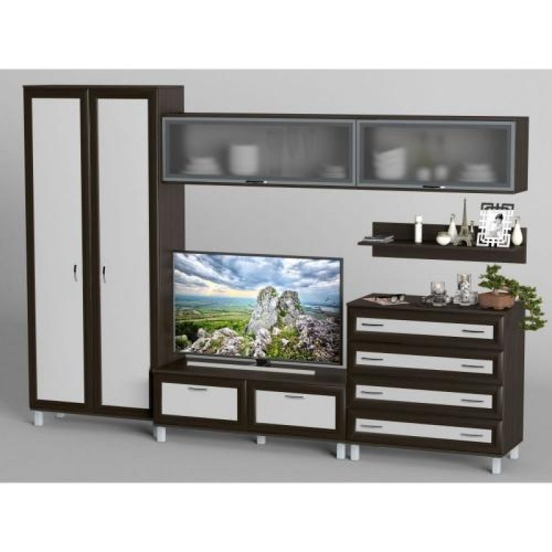 Стінка в вітальню Тиса Мебель Вітальня-4 Венге Білий 2050x450x3000 мм