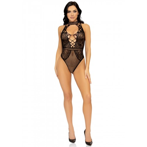 Leg Avenue Net and lace halter bodysuit OS Black в інтернет супермаркеті PbayMarket!