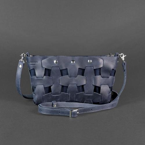 Шкіряна плетена сумка жіноча BlankNote Пазл Crazy Horse S Синя (BN-BAG-31-nn)