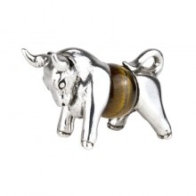 Оберег Рік Бика Тигрове око Метал із посрібленням 2,5 см Сріблястий Коричневий (25572)