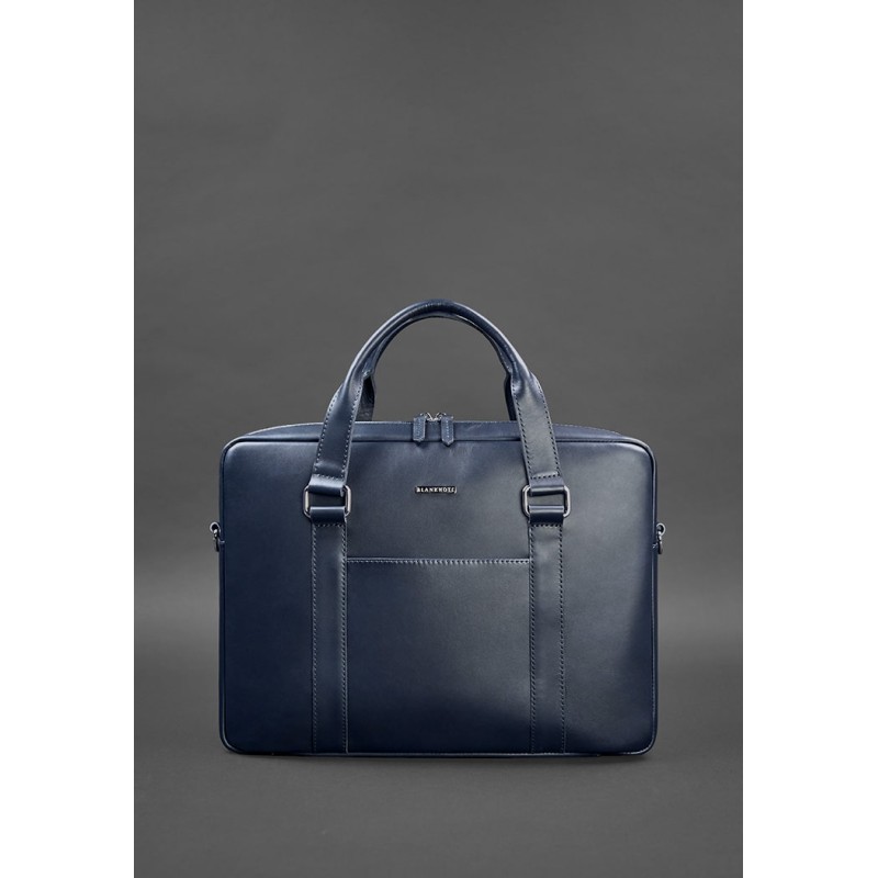 Шкіряна сумка для ноутбука і документів темно-синя BlankNote
