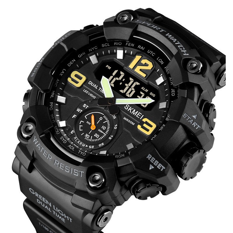 Чоловічий спортивний наручний годинник Skmei 1637 водонепроникні Чорний