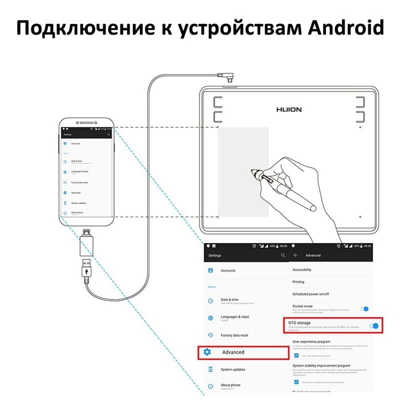 Графічний планшет Huion HS64 + рукавичка