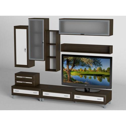 Стінка в вітальню Тиса Мебель Вітальня-18 Венге Білий 2180x450x2700 мм Стінка в вітальню Тиса Мебель Вітальня-18 Венге Білий 2180x450x2700 мм