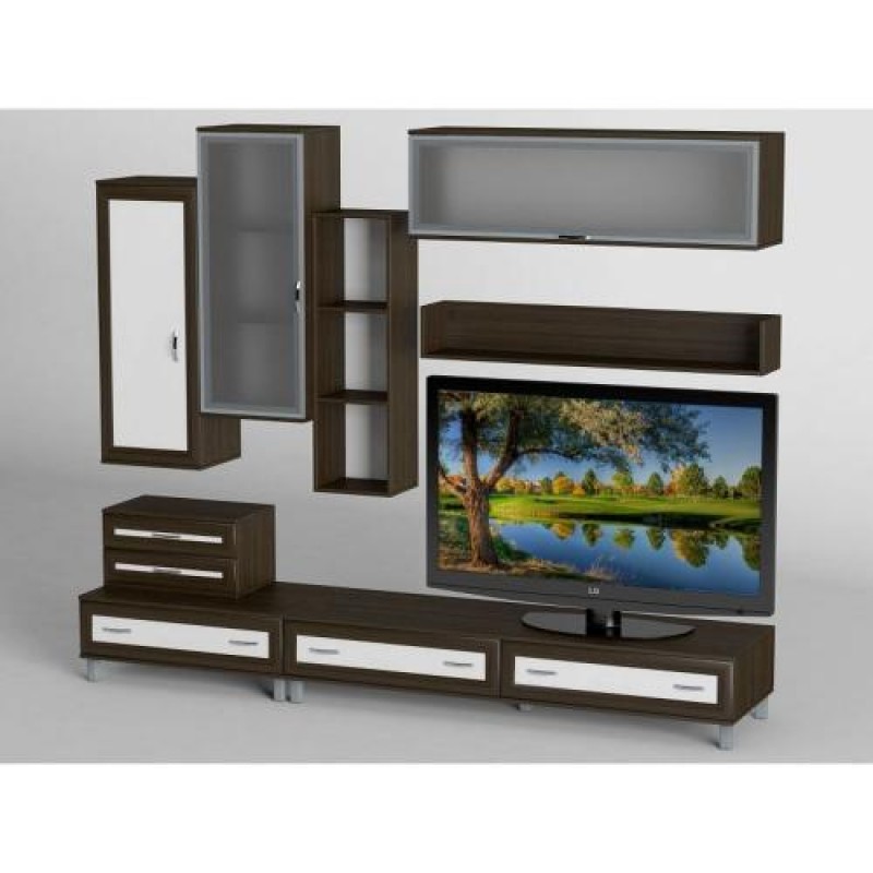 Стінка в вітальню Тиса Мебель Вітальня-18 Венге Білий 2180x450x2700 мм