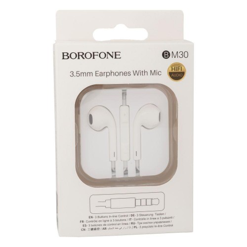Дротові навушники Borofone 3.5 mm BM30 вакуумні з мікрофоном 1.2 m White
