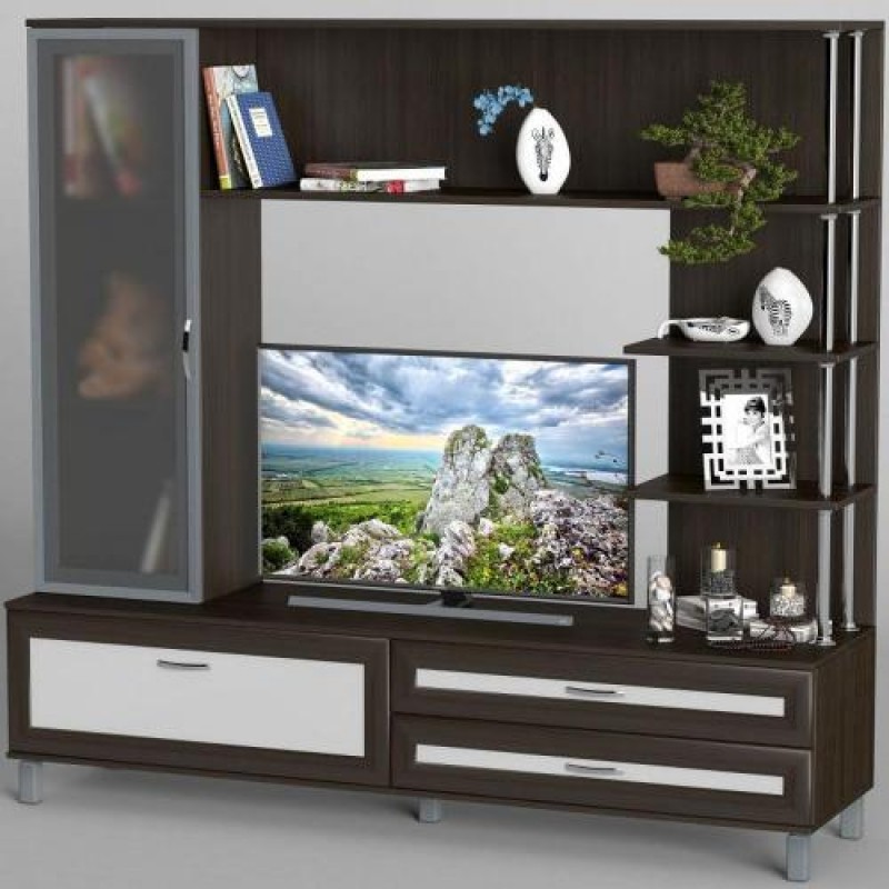 Стінка в вітальню Тиса Мебель Вітальня-32 Венге Білий 1600x450x1800 мм