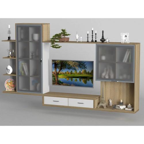 Стінка в вітальню Тиса Мебель Вітальня-205 Сонома Білий 1520x300x2160 мм Стінка в вітальню Тиса Мебель Вітальня-205 Сонома Білий 1520x300x2160 мм