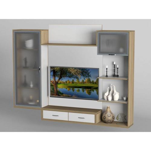 Стінка в вітальню Тиса Мебель Вітальня-201 Сонома Білий 1690x300x2160 мм Стінка в вітальню Тиса Мебель Вітальня-201 Сонома Білий 1690x300x2160 мм