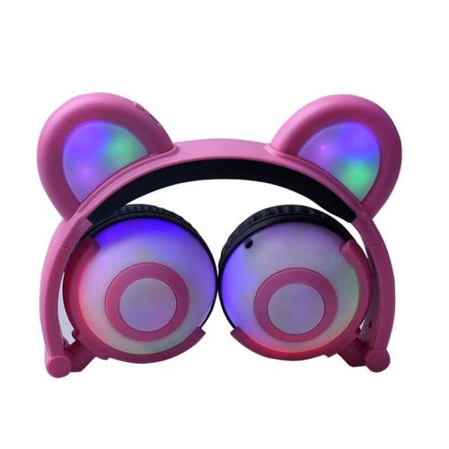 Навушники Linx Bear Ear Headphone з ведмежими вушками LED підсвічування 350 mAh Рожевий (SUN1862)