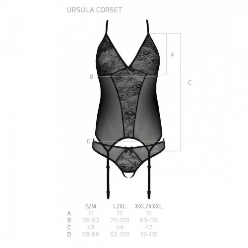 Корсет із пажами, трусики з ажурним декором та відкритим кроком Ursula Corset black XXL/XXXL — Passi в інтернет супермаркеті PbayMarket!