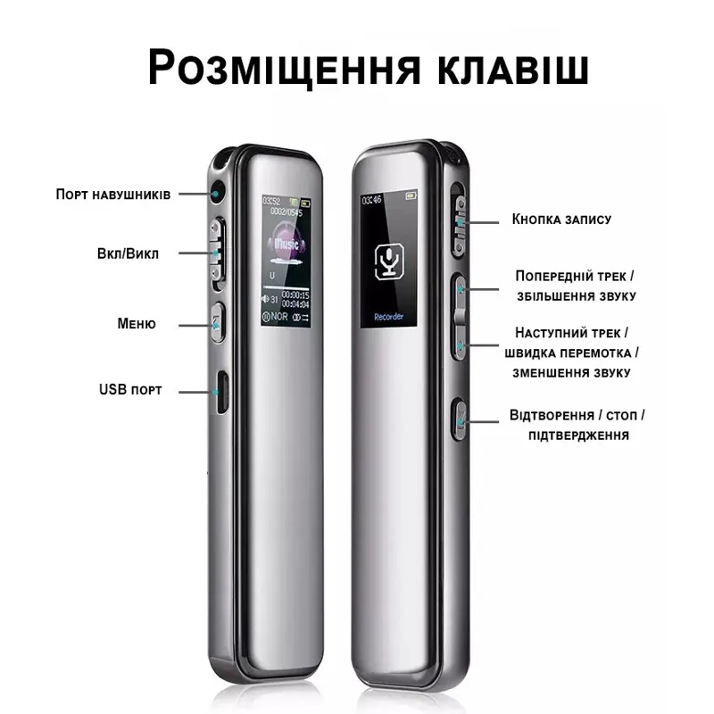 Професійний цифровий диктофон з активацією запису голосом Savetek GS-R60, 64 Гб пам'яті