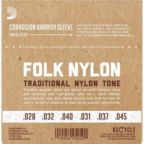 Струни для класичної гітари D'Addario EJ32 Folk Nylon Ball End Silver Wound/Black Nylon Trebles Струни для класичної гітари D'Addario EJ32 Folk Nylon Ball End Silver Wound/Black Nylon Trebles