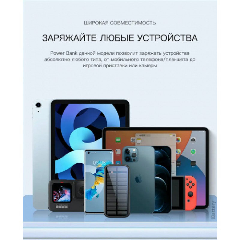 Зарядний пристрій на сонячних батареях No Brand Powerbank 20000 mAh 20W P88S Чорний (2431340144)