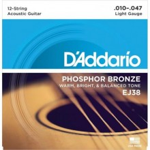 Струни для акустичної гітари D'Addario EJ38 Phosphor Bronze Extra Light Acoustic Guitar 12-Strings 10/47